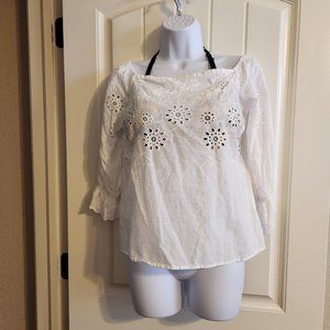 Charlotte Rousse White Eyelet Flower Design Top